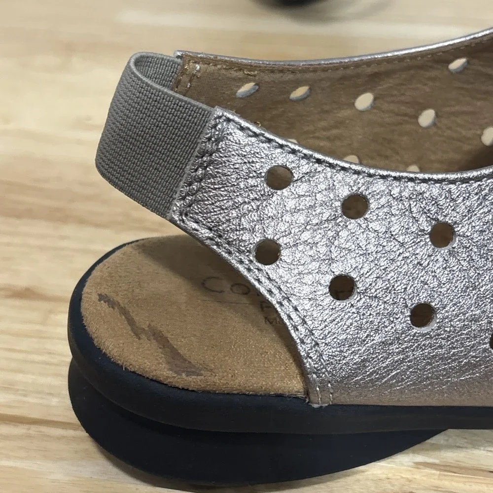 Comfortiva Petal Sandals 7.5‎ W Wide Silver Metallic Perforated Leather Wedge
